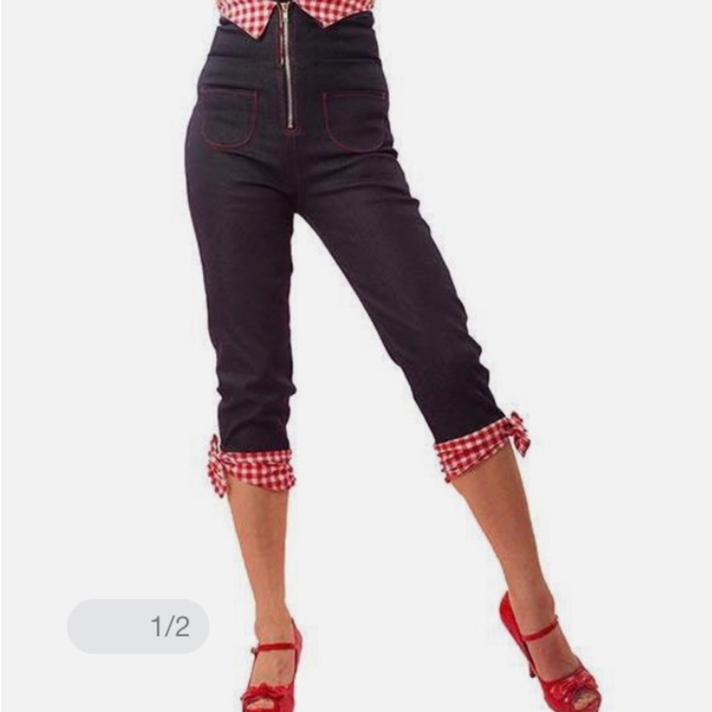Pinky pinups xl jean Capri style pants gingham bows high waisted